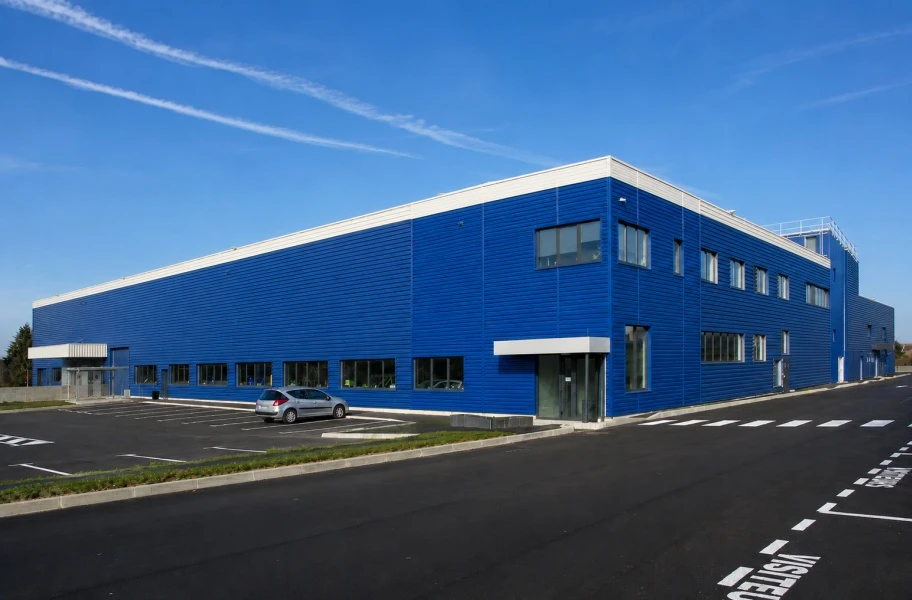 Cobalt blue walls with bone white roof Cobalt blue walls with bone white roof