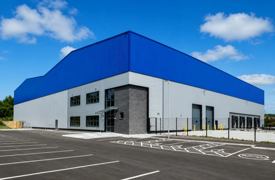 Light gray walls with royal blue roof Light gray walls with royal blue roof