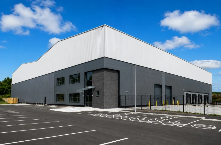 White roof with dark gray wall panels White roof with dark gray wall panels